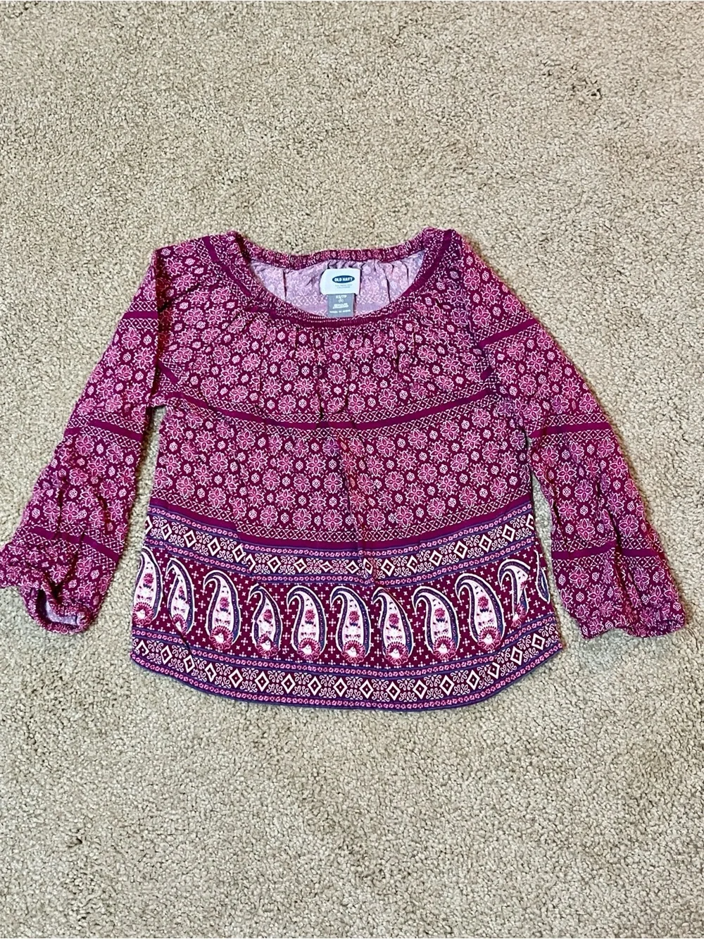 Old Navy Magenta Paisley Print Peasant Top
